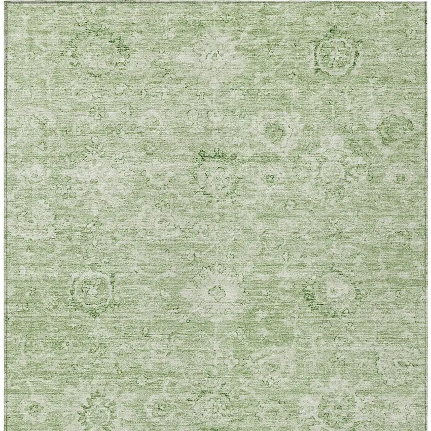 Artichoke Green And Ivory Damask Washable Indoor Outdoor Area Rug Photo 6