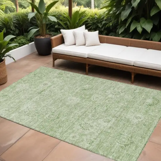 Artichoke Green And Ivory Damask Washable Indoor Outdoor Area Rug Photo 1