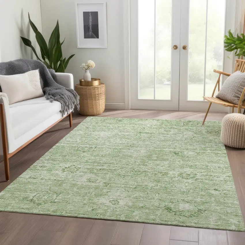 Artichoke Green And Ivory Damask Washable Indoor Outdoor Area Rug Photo 9