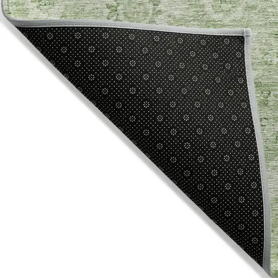 Artichoke Green And Ivory Damask Washable Indoor Outdoor Area Rug Photo 3