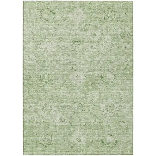 Artichoke Green And Ivory Damask Washable Indoor Outdoor Area Rug Photo 2