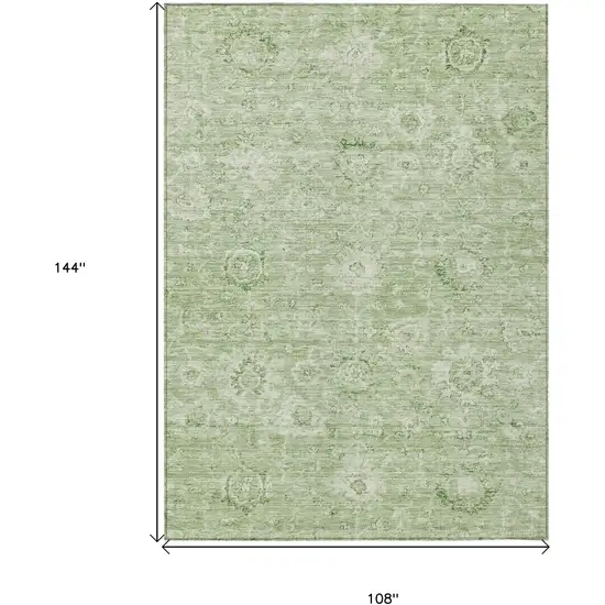 Artichoke Green And Ivory Damask Washable Indoor Outdoor Area Rug Photo 6
