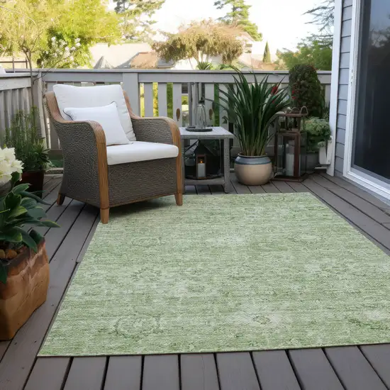 Artichoke Green And Ivory Damask Washable Indoor Outdoor Area Rug Photo 9