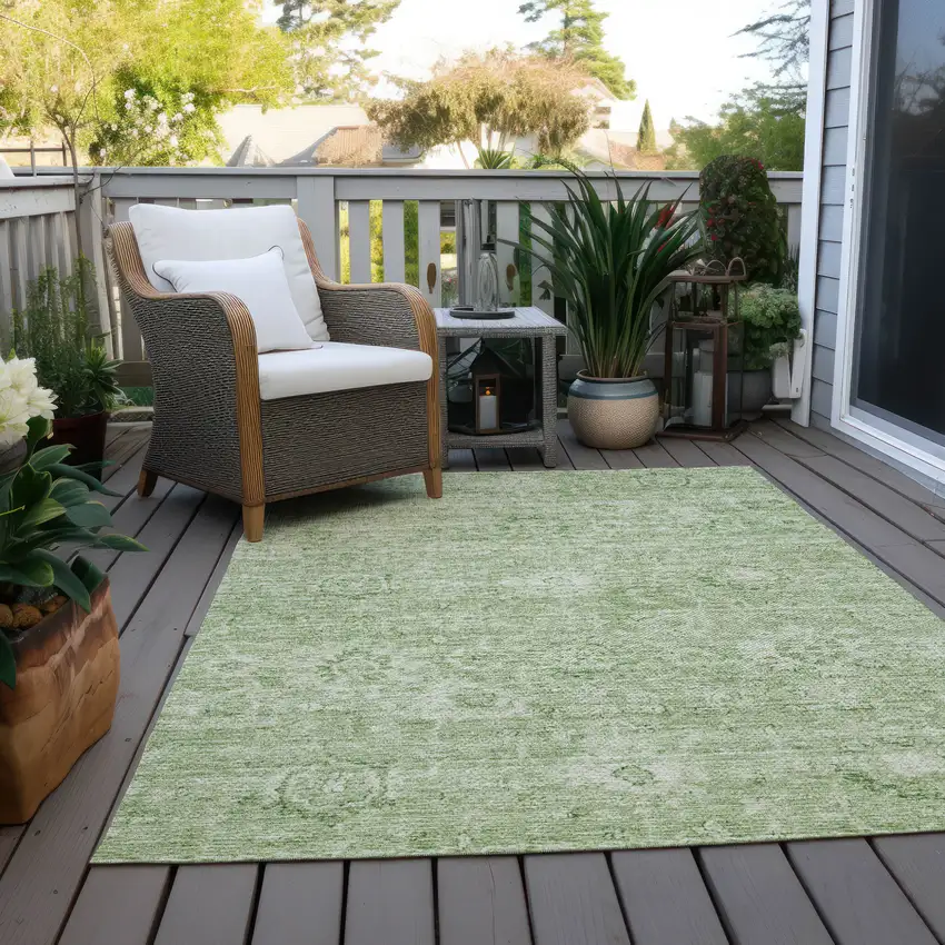 Artichoke Green And Ivory Damask Washable Indoor Outdoor Area Rug Photo 9