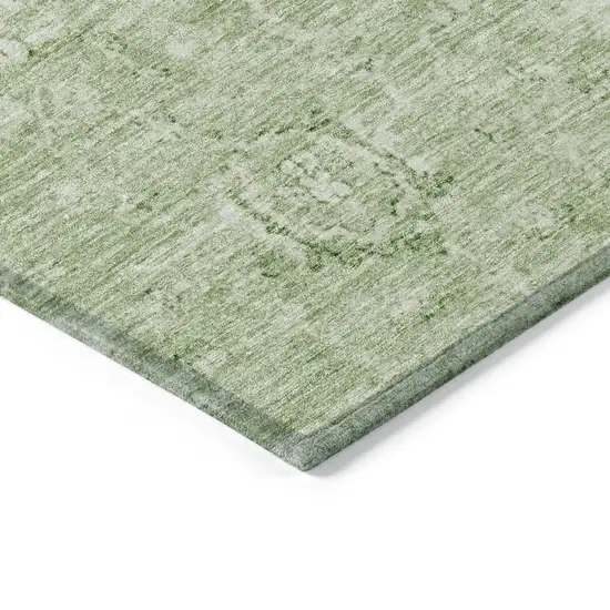 Artichoke Green And Ivory Damask Washable Indoor Outdoor Area Rug Photo 4
