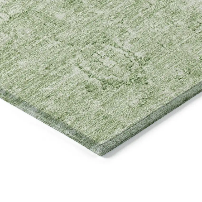 Artichoke Green And Ivory Damask Washable Indoor Outdoor Area Rug Photo 4