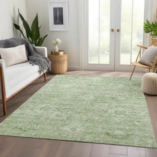 Artichoke Green And Ivory Damask Washable Indoor Outdoor Area Rug Photo 9