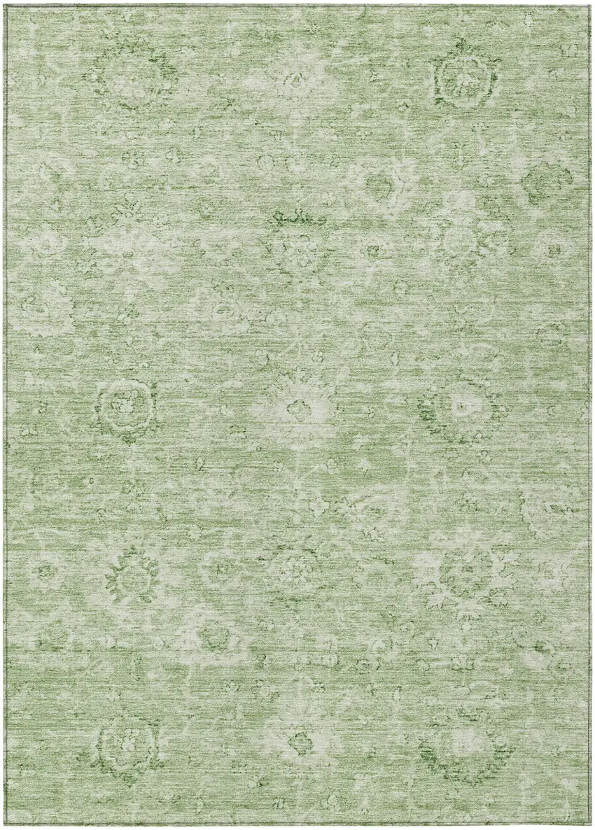 Artichoke Green And Ivory Damask Washable Indoor Outdoor Area Rug Photo 2
