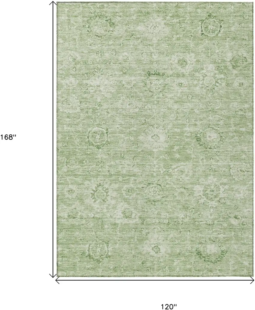 Artichoke Green And Ivory Damask Washable Indoor Outdoor Area Rug Photo 7