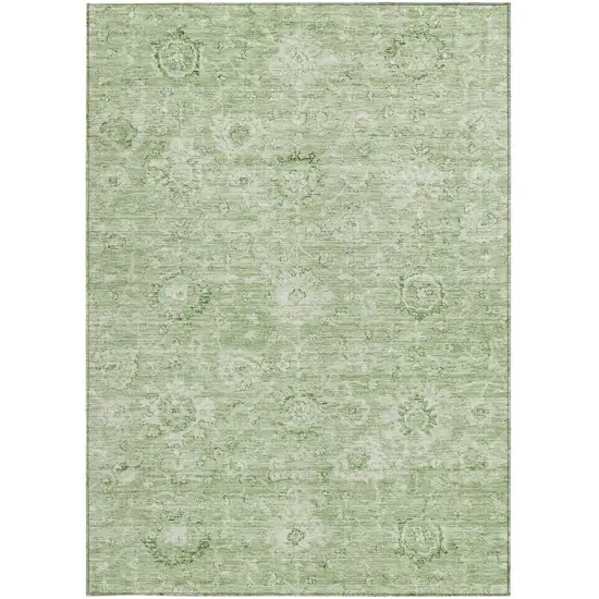 Artichoke Green And Ivory Damask Washable Indoor Outdoor Area Rug Photo 6