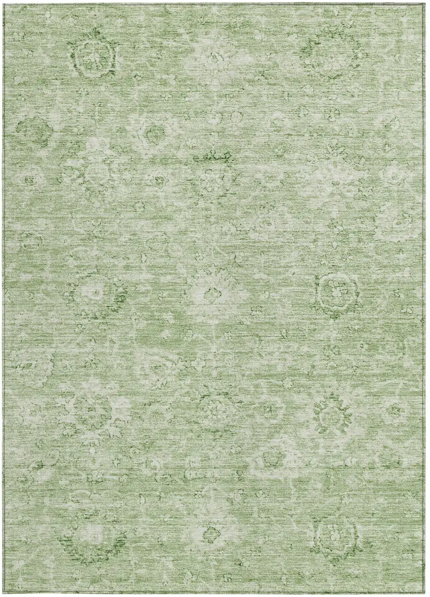 Artichoke Green And Ivory Damask Washable Indoor Outdoor Area Rug Photo 6