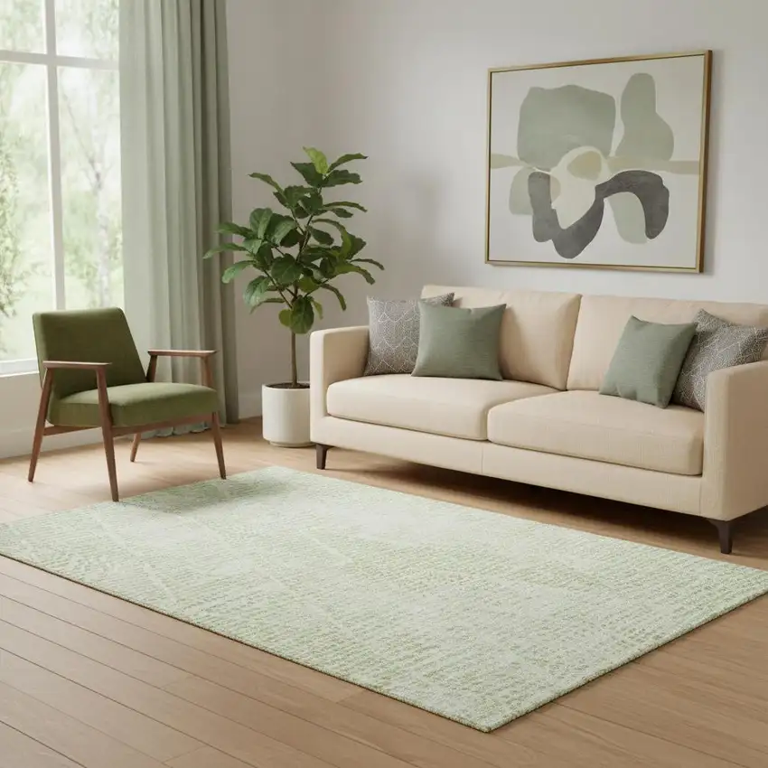 Artichoke Green And Ivory Diamond Washable Area Rug With UV Protection Photo 1