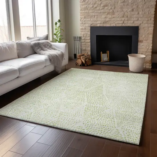 Artichoke Green And Ivory Diamond Washable Area Rug With UV Protection Photo 5