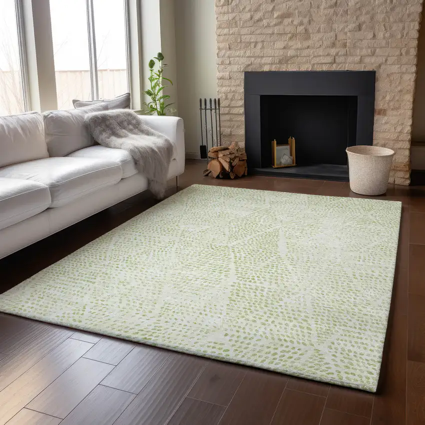 Artichoke Green And Ivory Diamond Washable Area Rug With UV Protection Photo 5