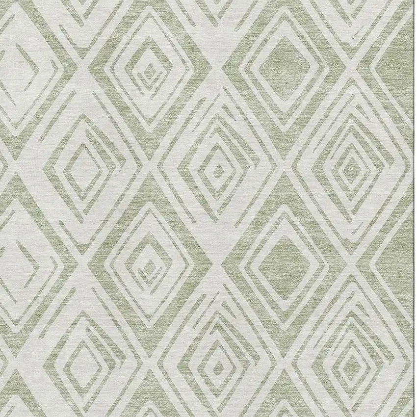 Artichoke Green And Ivory Diamond Washable Area Rug With UV Protection Photo 2