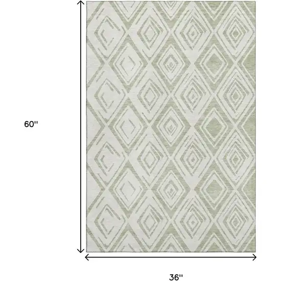 Artichoke Green And Ivory Diamond Washable Area Rug With UV Protection Photo 3