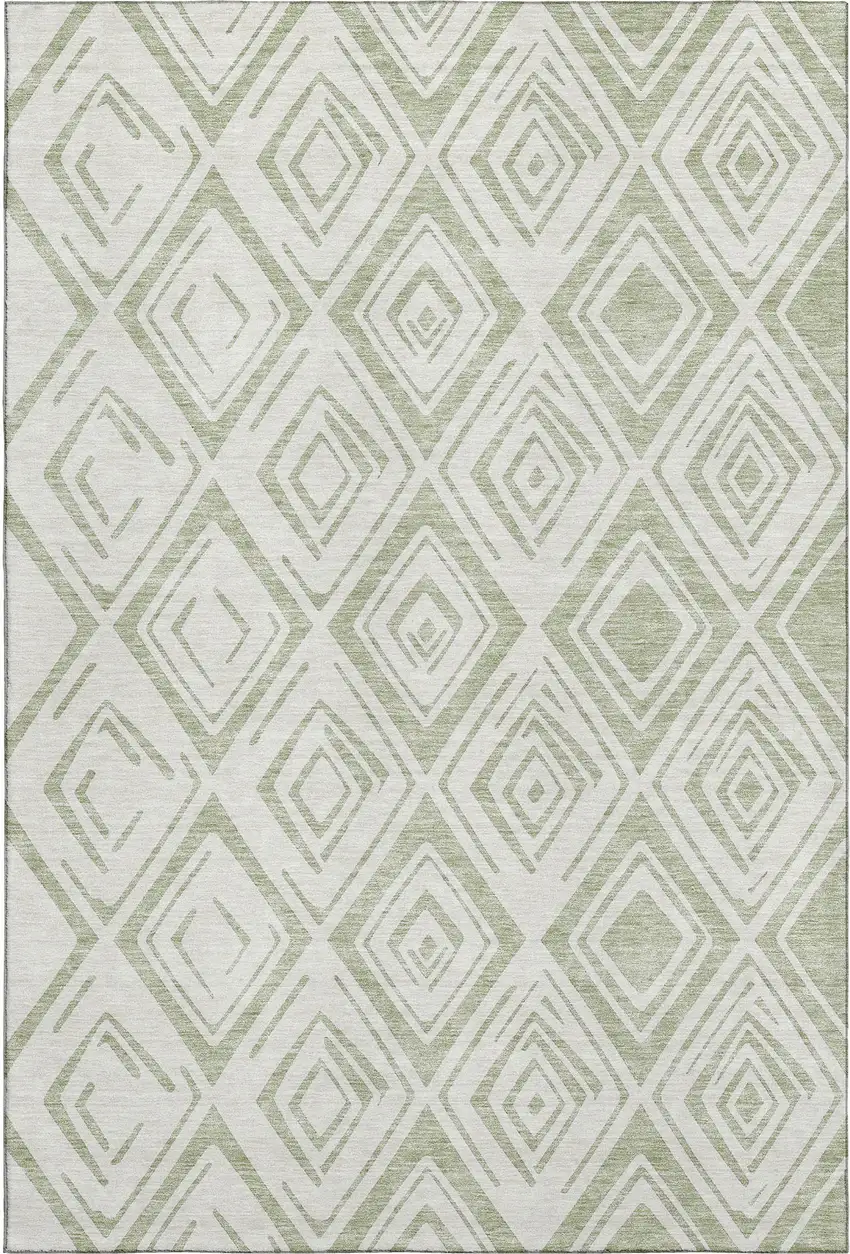 Artichoke Green And Ivory Diamond Washable Area Rug With UV Protection Photo 1