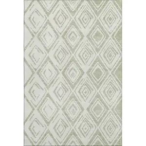 Photo of Artichoke Green And Ivory Diamond Washable Area Rug With UV Protection
