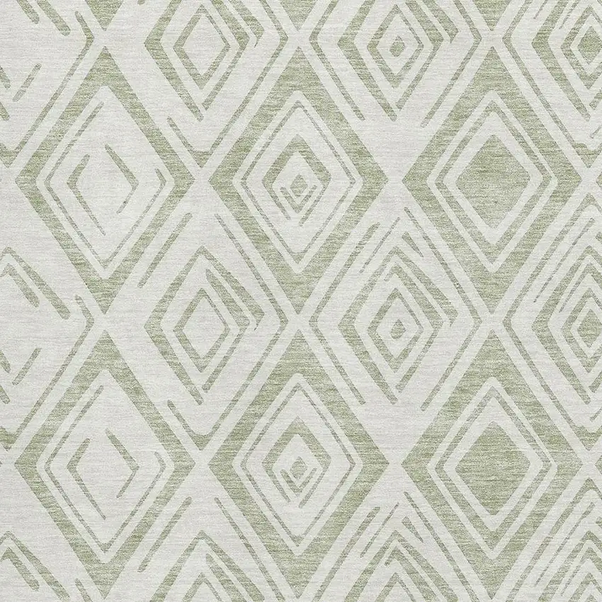 Artichoke Green And Ivory Diamond Washable Area Rug With UV Protection Photo 2