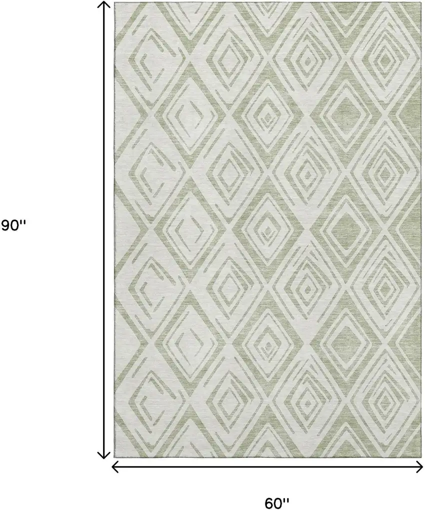 Artichoke Green And Ivory Diamond Washable Area Rug With UV Protection Photo 3