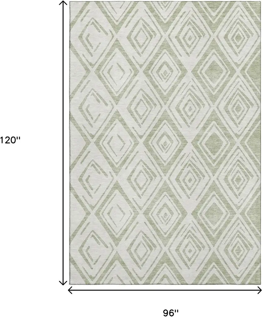 Artichoke Green And Ivory Diamond Washable Area Rug With UV Protection Photo 3
