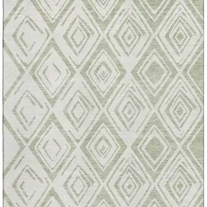 Photo of Artichoke Green And Ivory Diamond Washable Area Rug With UV Protection