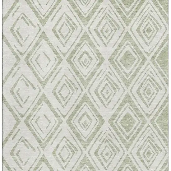 Artichoke Green And Ivory Diamond Washable Area Rug With UV Protection Photo 2