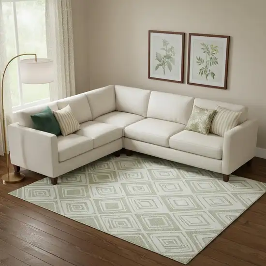 Artichoke Green And Ivory Diamond Washable Area Rug With UV Protection Photo 1