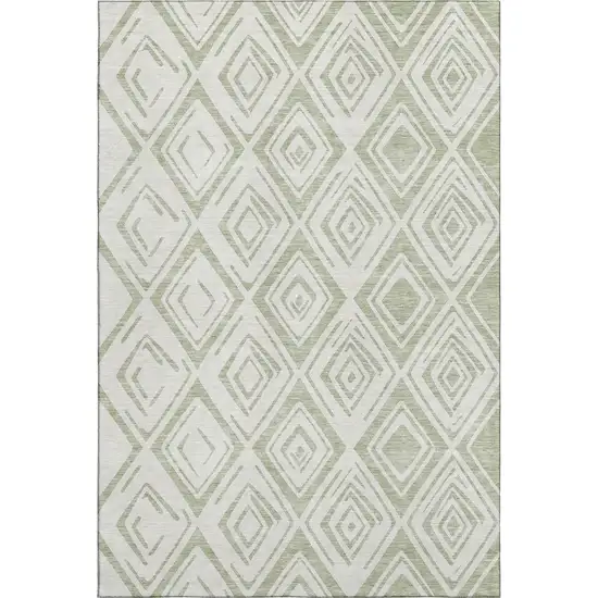 Artichoke Green And Ivory Diamond Washable Area Rug With UV Protection Photo 2