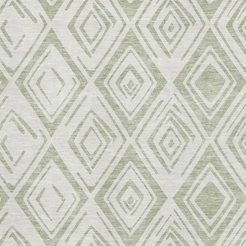 Artichoke Green And Ivory Diamond Washable Area Rug With UV Protection Photo 2