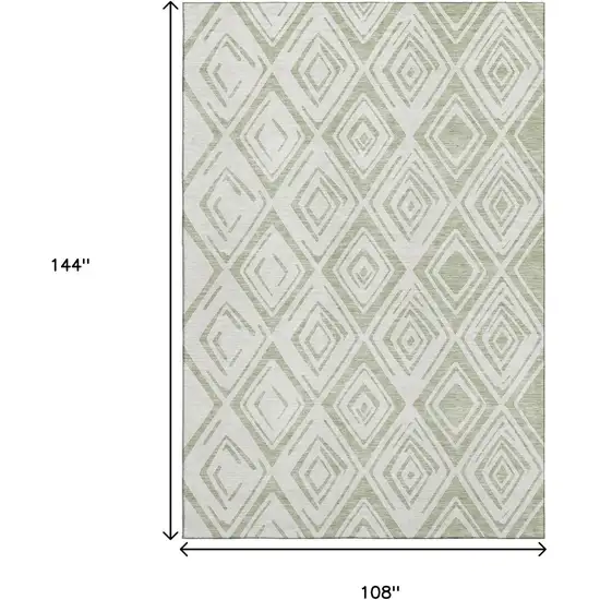 Artichoke Green And Ivory Diamond Washable Area Rug With UV Protection Photo 3