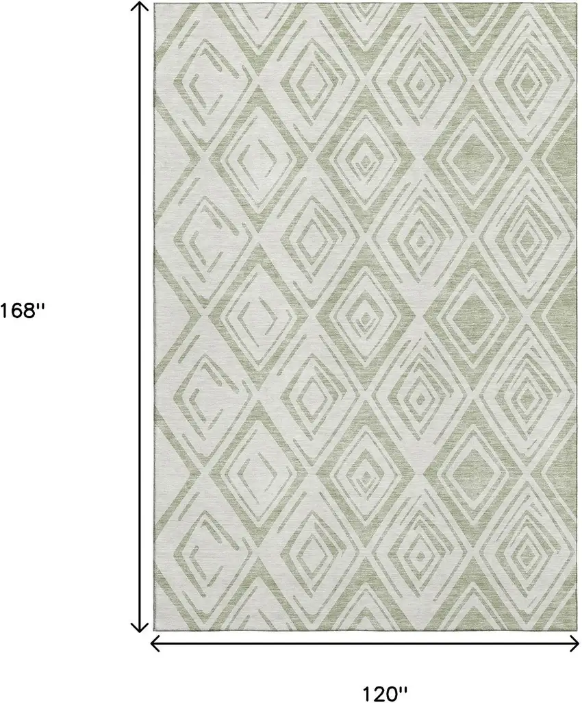 Artichoke Green And Ivory Diamond Washable Area Rug With UV Protection Photo 3