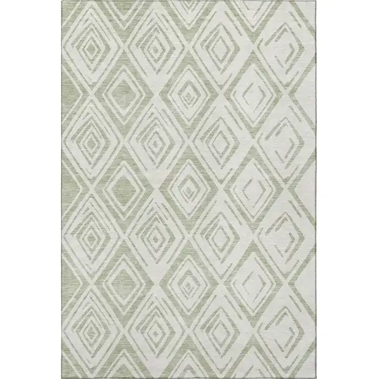 Artichoke Green And Ivory Diamond Washable Area Rug With UV Protection Photo 3
