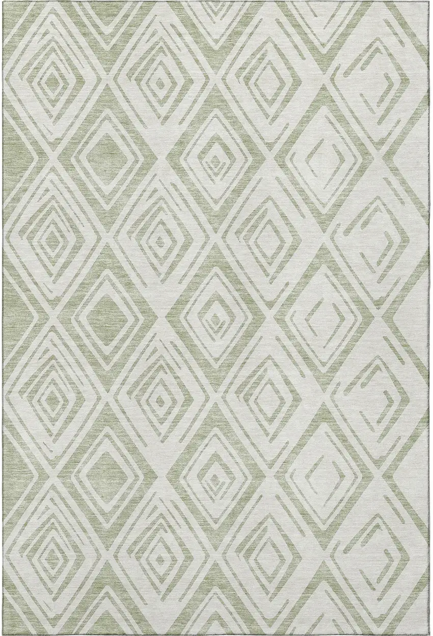 Artichoke Green And Ivory Diamond Washable Area Rug With UV Protection Photo 3