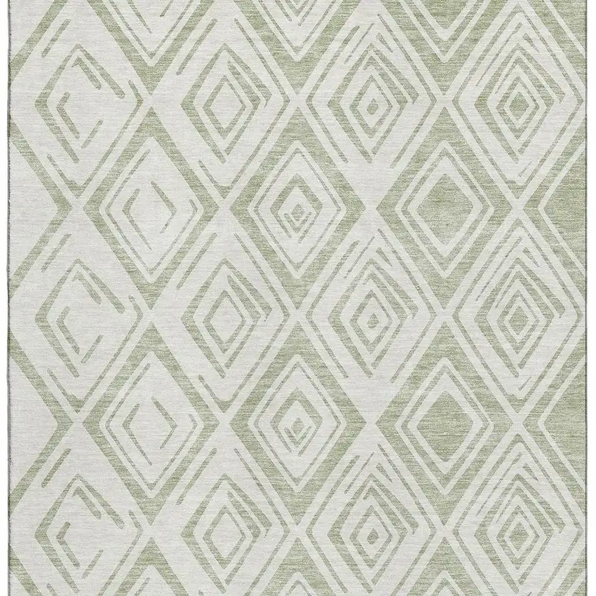 Artichoke Green And Ivory Diamond Washable Area Rug With UV Protection Photo 2