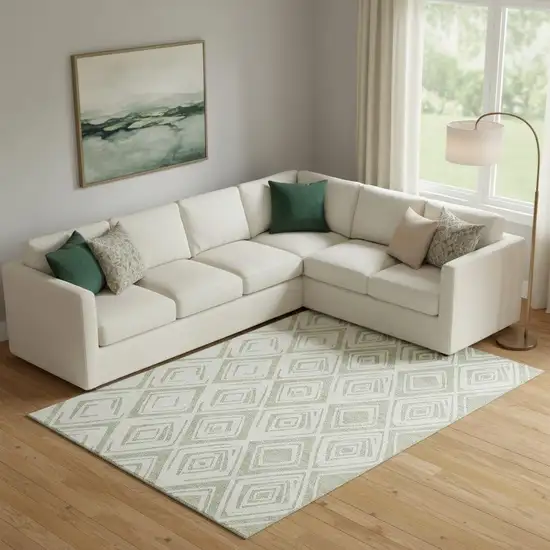 Artichoke Green And Ivory Diamond Washable Area Rug With UV Protection Photo 1