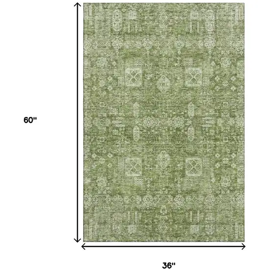 Artichoke Green And Ivory Floral Washable Area Rug With UV Protection Photo 3