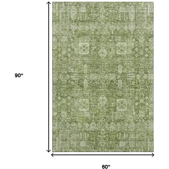 Artichoke Green And Ivory Floral Washable Area Rug With UV Protection Photo 9