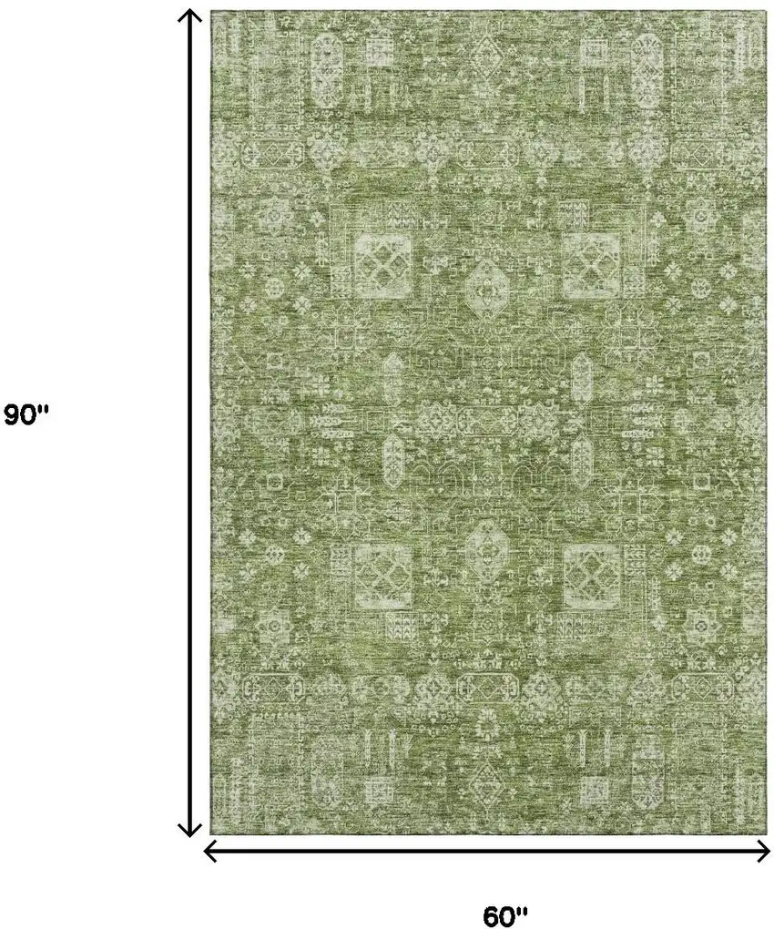 Artichoke Green And Ivory Floral Washable Area Rug With UV Protection Photo 9