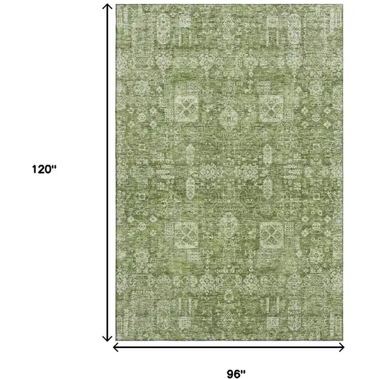 Artichoke Green And Ivory Floral Washable Area Rug With UV Protection Photo 3