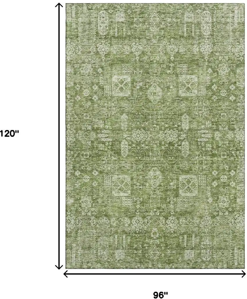Artichoke Green And Ivory Floral Washable Area Rug With UV Protection Photo 3