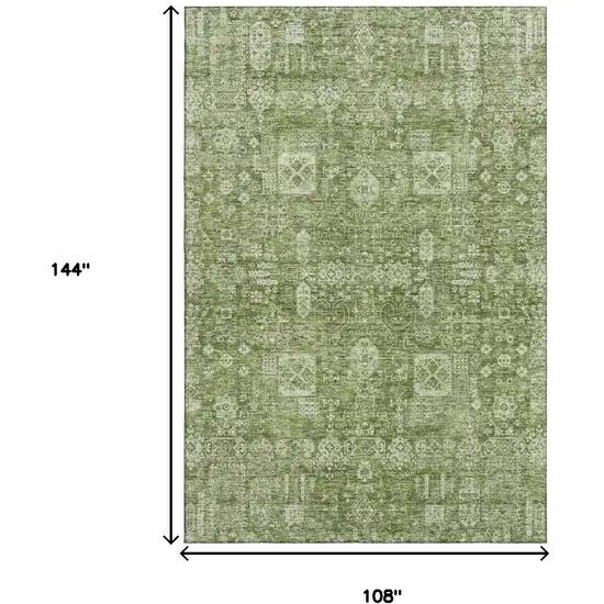 Artichoke Green And Ivory Floral Washable Area Rug With UV Protection Photo 3