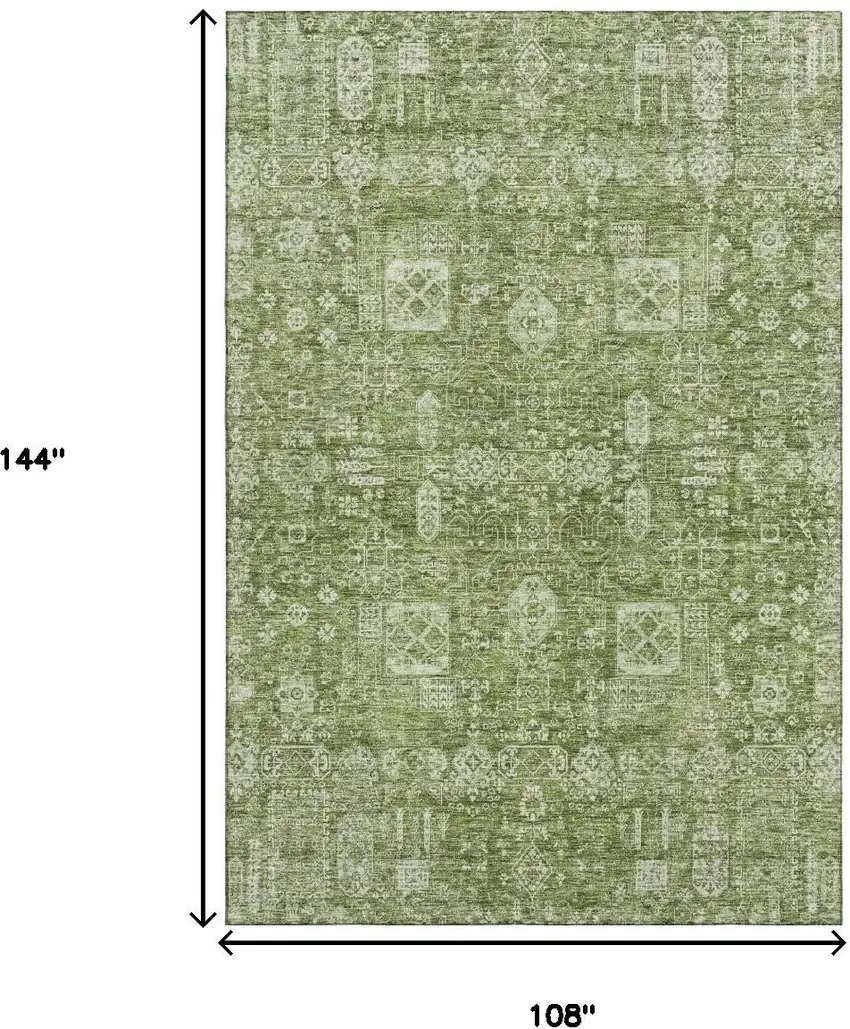 Artichoke Green And Ivory Floral Washable Area Rug With UV Protection Photo 3
