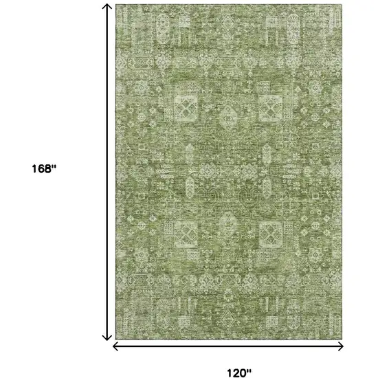 Artichoke Green And Ivory Floral Washable Area Rug With UV Protection Photo 3