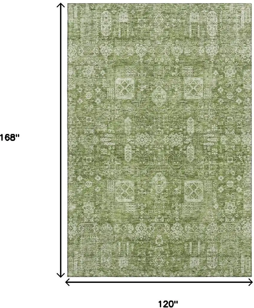 Artichoke Green And Ivory Floral Washable Area Rug With UV Protection Photo 3