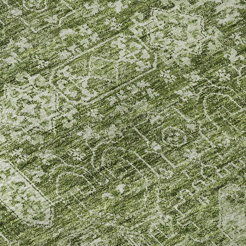 Artichoke Green And Ivory Floral Washable Area Rug With UV Protection Photo 9