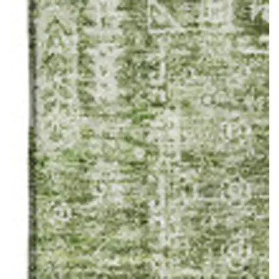 Artichoke Green And Ivory Floral Washable Area Rug With UV Protection Photo 3