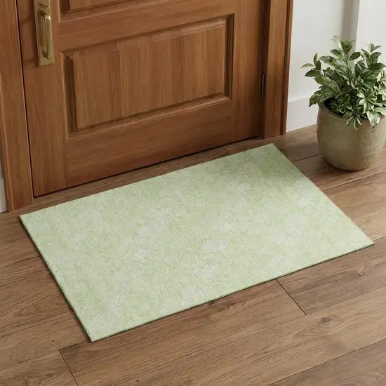 Artichoke Green And Ivory Floral Washable Area Rug With UV Protection Photo 1