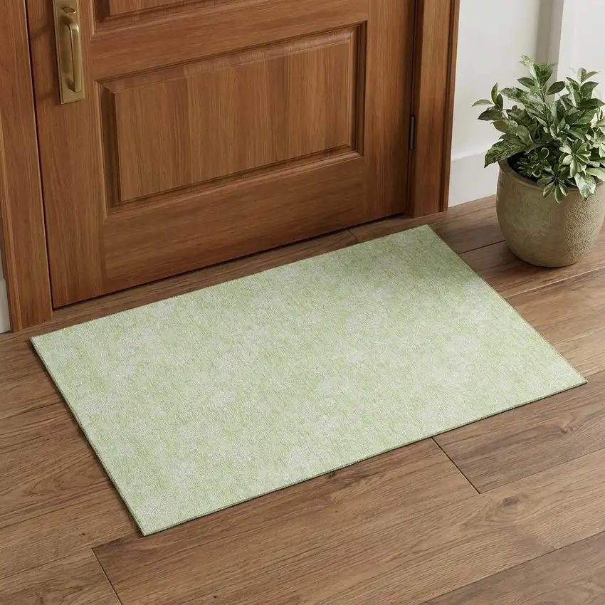 Artichoke Green And Ivory Floral Washable Area Rug With UV Protection Photo 1