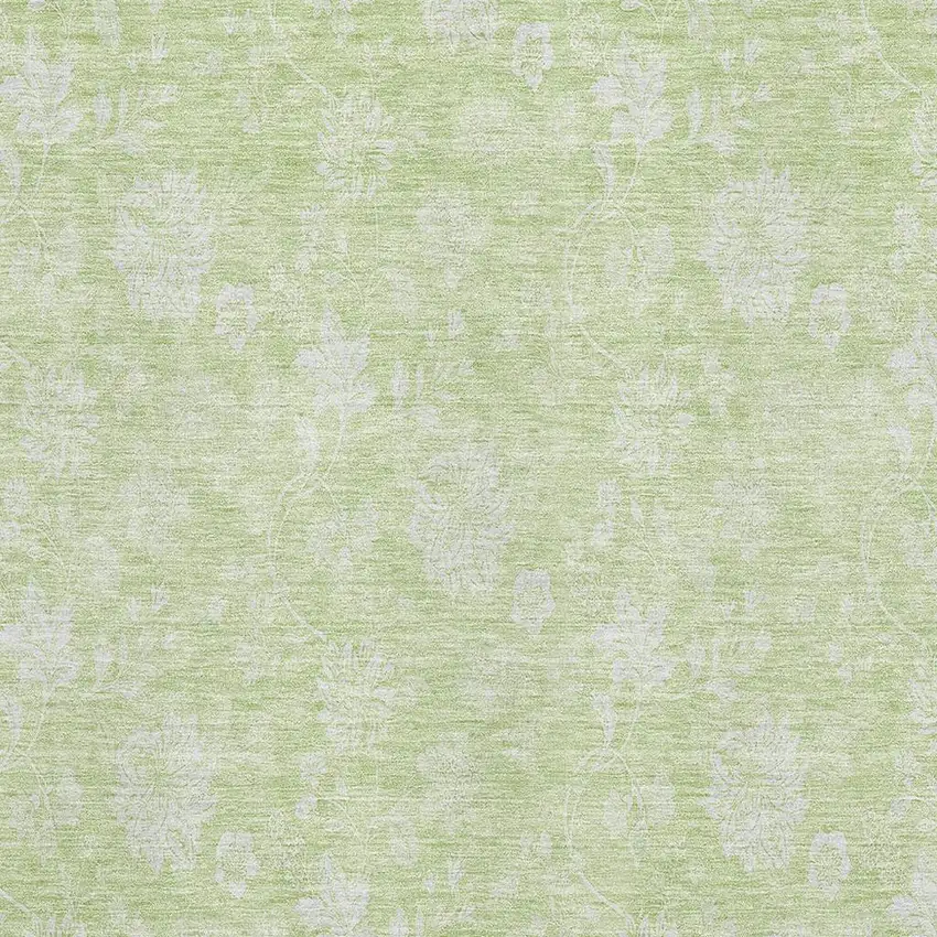 Artichoke Green And Ivory Floral Washable Area Rug With UV Protection Photo 3